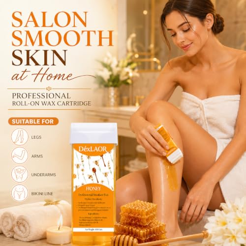 Image of Women Liposoluble Soft Wax Refill Roll-on Cartridge for Full Body Waxing Hair Removal (Honey)