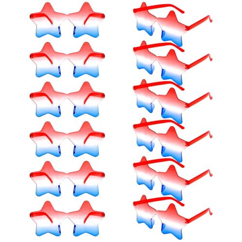4th of July Star Glasses 12 Pairs Patriotic Fourth of July Star Sunglasses Red White and Blue American Flag Sunglasses USA Themed Glasses for Memorial Day Independence Day Party Supplies Decorations
