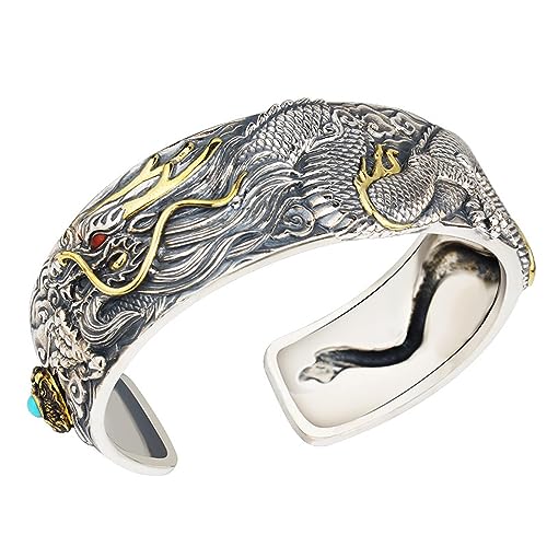 Bracelet dragon de style traditionnel chinois rétro aux détails gravés