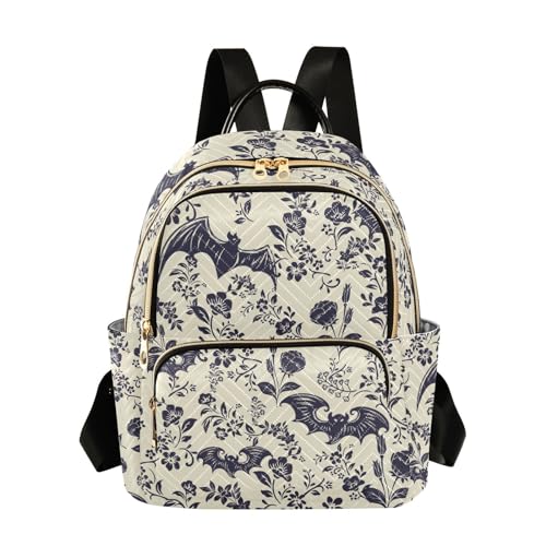 Image of Women Fashion Backpack Purse Goth Bats Rucksack, S | Casual Lightweight Quilted Daypack Ladies Bag for College Travel Work