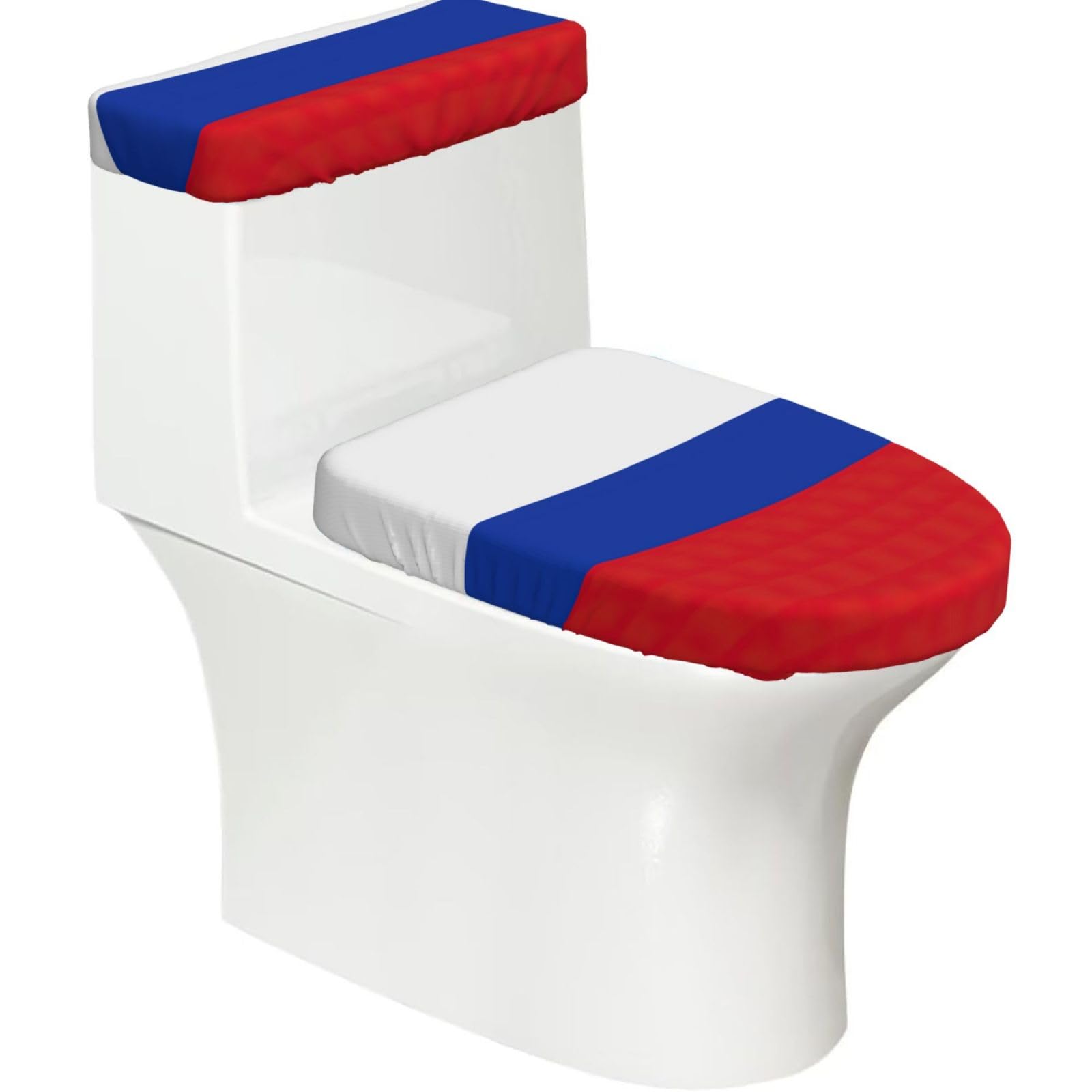 Russian Flag Print Toilet Lid Cover And Tank Lid Cover For Bathroom With Elastic Bottom, Bathroom Decoration
