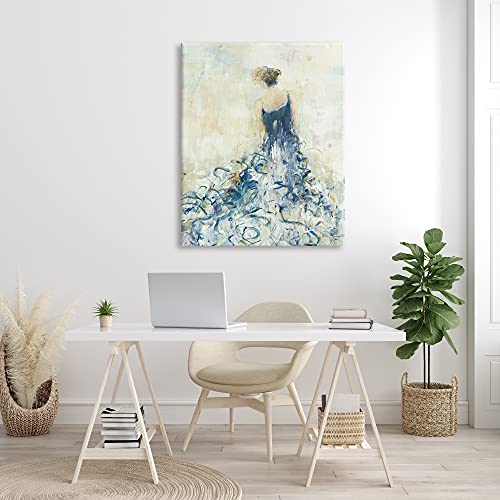 Stupell Industries Women's Abstract Fashion Dress Busy Fluid Blue Curves, Designed by Lisa Ridgers Canvas Wall Art, 36 x 482