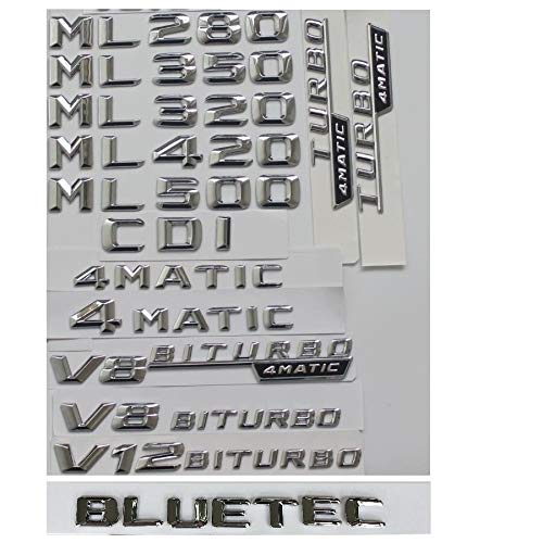 Auto-Emblems - 3D Chrome For Benz Emblem ML250 ML280 ML300 ML320 ML350 ML400 ML420 ML450 ML500 ML550 4MATIC CDI BLUETEC Emblems (1pair TURBO AMG)