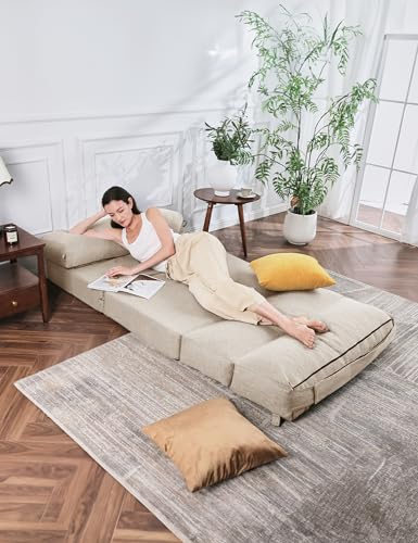 ZonLi Folding Sofa Bed,Convertible Futon Sofa Bed Mattress Sleeper Chair Single Size,Memory Foam Futon Sofa Couch with Washable Cover,for Living Room,Dorm (Beige, Single) - Thumbnail 2