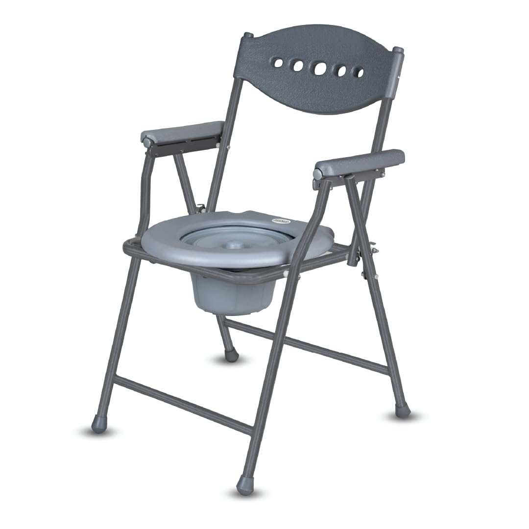 Vissco Comfort Steel Folding Commode Chair for Elderly, Patients & Disabled | Height Adjustable, Portable Toilet Chair with Armrest & Non-Slip Legs | Foldable, Pre-Assembled, 80kg Weight Capacity-image-46