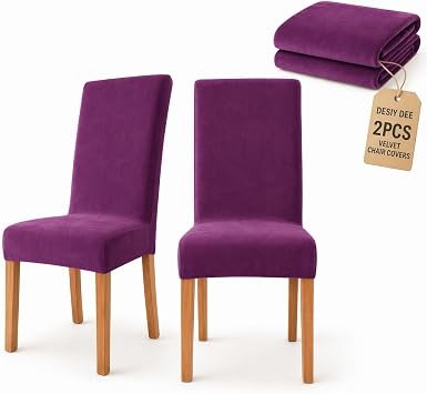 Deisy Dee Velvet Stretch Dining Room Chair Covers - Colorful and Washable Parson Chair Slipcovers - Stretchable Removable Furniture Protectors 2, Purple
