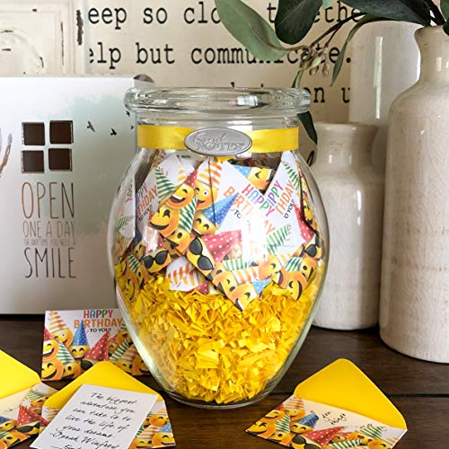 KindNotes Glass Keepsake Gift Jar with Inspirational Messages - Birthday Emojis Design