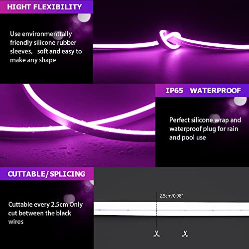 Image of LED Neon Lights Flexible Purple 16.4FT /5M 12V DC Waterproof Flexible LED NEON Light for Indoors Outdoors Decorm [Power Adapter Included]