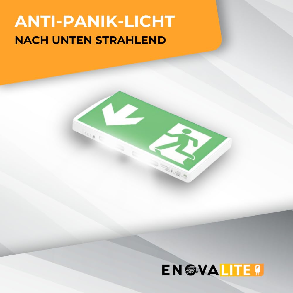 LED Fluchtwegleuchte Notleuchte mit Anti-Panik-Licht, Akku und Test-Funktion - Dauerbetrieb o. Notbetrieb - Rettungsweg Notausgang Notfall EXIT
