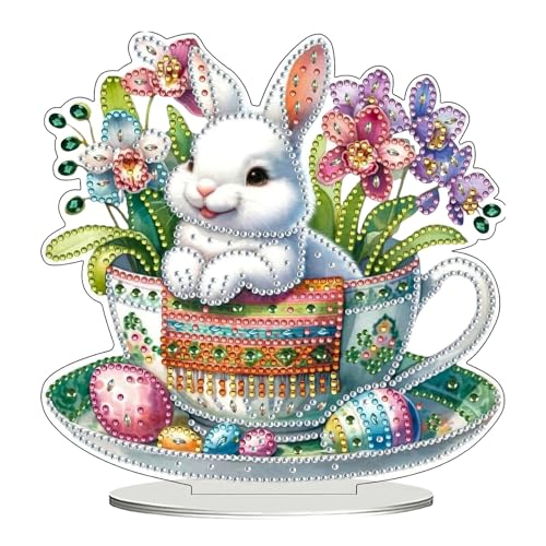 Koxtyzo Diamond Painting Ostern Hase Ostern Deko Doppelseitig 5D Diamant Painting Tischdeko mit Basis DIY Diamond Painting Frühling Deko Ostergeschenke für Kinder und Erwachsene
