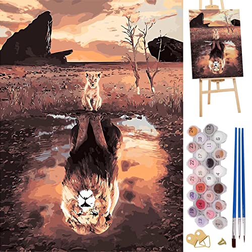 sancuanyi Malen Nach Zahlen Erwachsene Kinder Anfänger Kinder Löwe, DIY Handgemalt Ölgemälde auf Leinwand Kit, für Home Deko oder Geburtstag Weihnachten Geschenk, Tiger Löwe No Frame(40x50cm) Cover