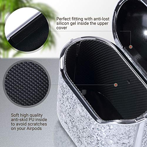 Ulak Glitter Case For Airpods 1 & 2, Stylish Design Airpods Case Cover For Women Girls, Luxury Bling Sparkle Leather Hard Case Shockproof Protective With Keychain For Airpod 2 & 1, Silver #TOP4