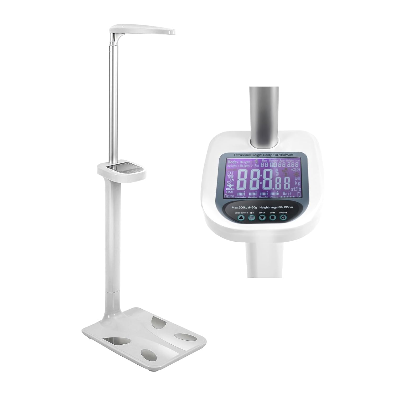 Smart Medical Office Scale with Non-Contact Sonar Ranging, LCD Display for Weight, Height, BMI, Obesity Measurement - Physician-Approved Accurate Health Tracker