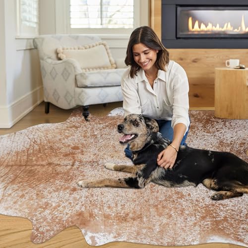 Faux Cow Hide Rug Cow Print Rugs Non-Slip Cowhide Area Carpet Animal Print Western Decor for Living Room Bedroom (Tan Cowhide, 5.2x6.2ft) by BennyRug - Image 8