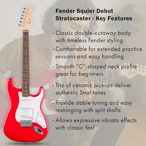 fender squier stratocaster - torino red bundle with amplifier gig bag strap instrument cable picks and austin bazaar instructional dvd