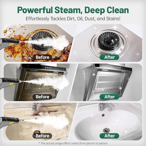 Image of 2500W Handheld Steam Cleaner, 15s Fast Heat-Up High Temp Pressurized Steamer, 1.2L Large Tank, Portable Steam Cleaning Machine for Home, Kitchen, Bathroom, Car, Grout & Furniture (Black)