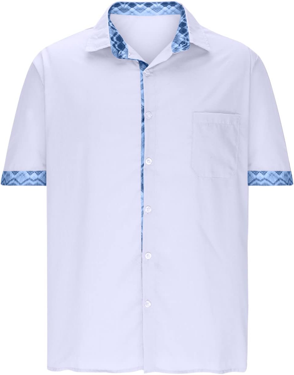 Men's Casual Button-Down Shirts Casual Short Sleeve Shirt Collar Stripe Contrast T-Shirt Business Dressy Work Shirt