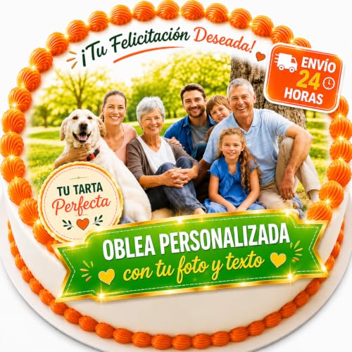FOTO COMESTIBLE, oblea con foto, personalizada nombre y edad para pastel o Tarta, Cumpleaños, Foto Comestibles para Tartas de Cumpleaños, Varios Tamaños, DISCO - Medida redonda