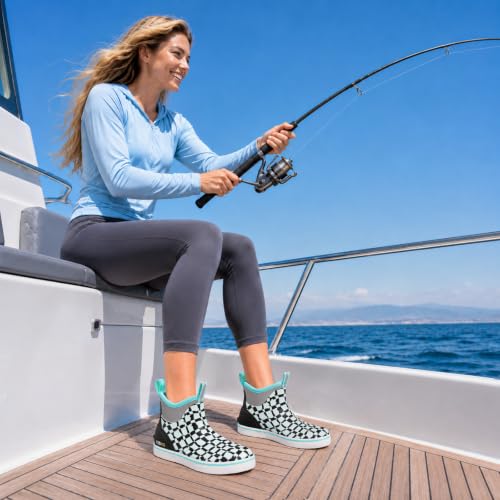 Image of Kalkal Women's Deck Boots, Waterproof Ankle Rain Boots Fishing Boots with High Traction, Women's Rubber Boots For Gardening Fishing Boating Camping