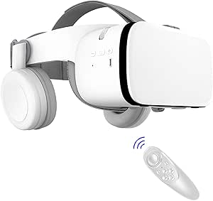 VR Headset for Phone, 3D VR Glasses with Bluetooth Headset and Remote Controller – Immersive Casque VR Headset for iPhone/Android Phones (White)