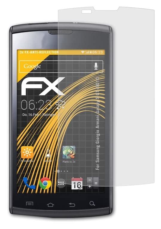 atFoliX Protecteur d'écran Compatible avec Samsung Giorgio Armani Galaxy S GT-i9010 Film Protection d'écran, antiréfléchissant et Absorbant Les Chocs FX Film Protecteur (3X)