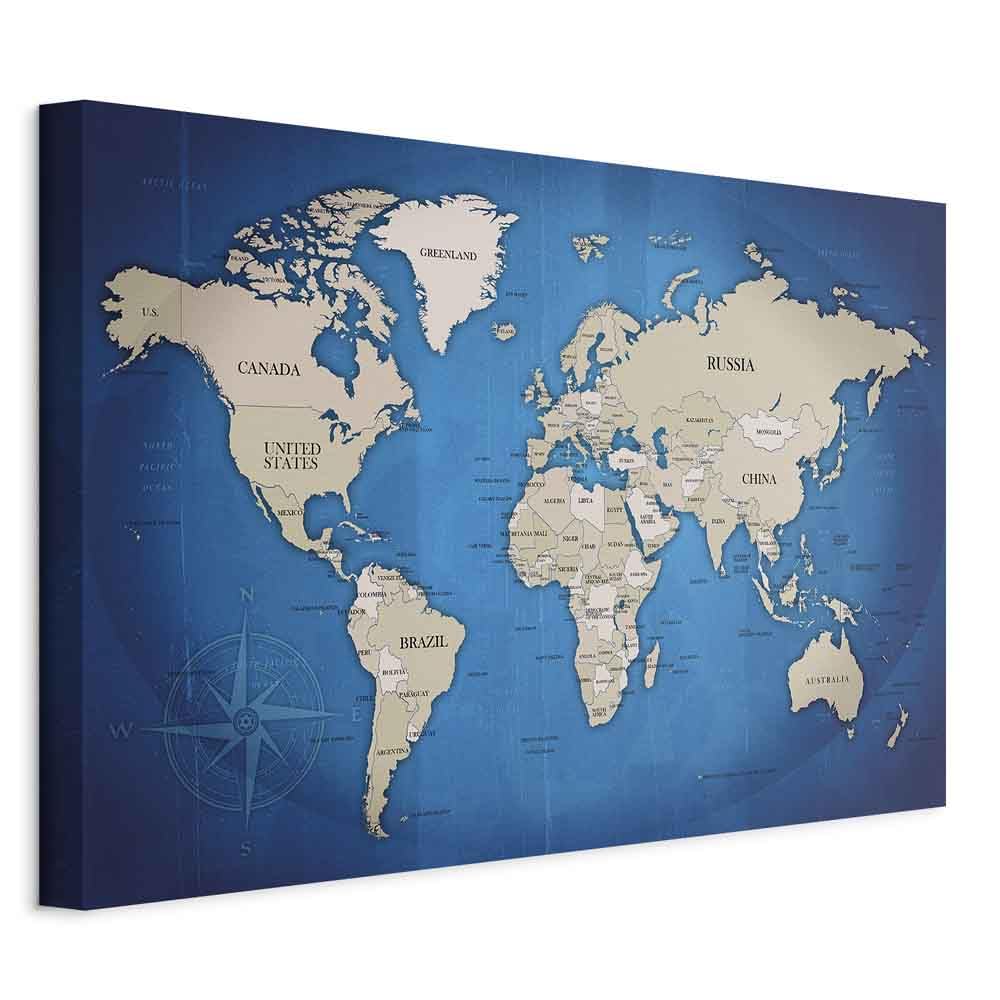 B&D XXL - Quadro Moderno Acustico per Soggiorno, Mappamondo, 90x60 cm