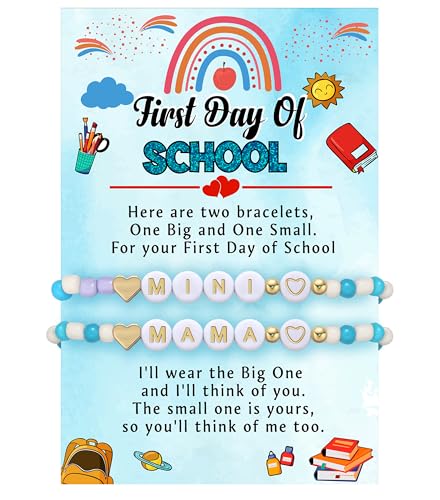 First Day of School Gifts Matching Bracelets for Women Girls Mother and Daughter Beaded Bracelet Multicolor Bead Stretch Back to School Gift I Love You Engraved Christmas Birthday Jewelry