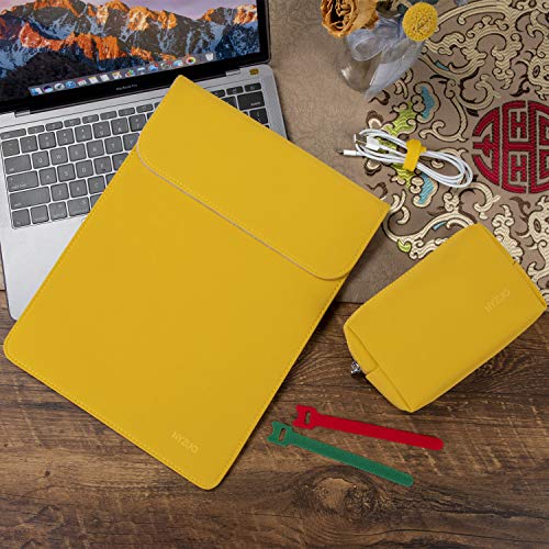 Hyzuo 13.3-14 Inch Laptop Sleeve Compatible With Macbook Pro 14 2021 2022 M1 Pro/Max A2442, Macbook Air 13 Inch 2010-2017, Faux Suede Leather Case With Accessory Bag, Yellow #TOP5
