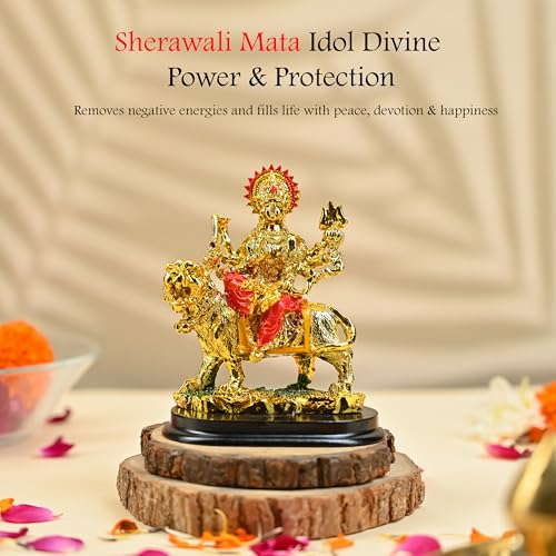 Image of HindCraft Durga Maa Idol for Navratri Sherawali MATA Rani Murti for Home Decor, Pooja Room, Office Desk - Goddess Durga Statue for Mandir, Vastu, Car, and Festival Gift