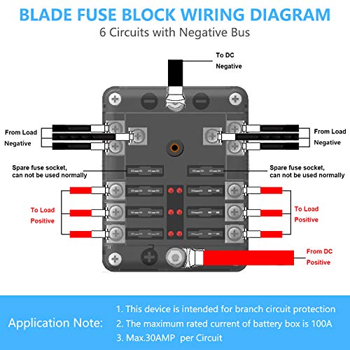 Image of 6 Way 12V Fuse Box 12Volt Blade Fuse Block Holder, 6 Circuit W /Negative Bus Waterproof Fuse Box with LED Indicator for 12V /24V Automotive Golf Cart Truck Car Boat Marine RV Van Vehicle