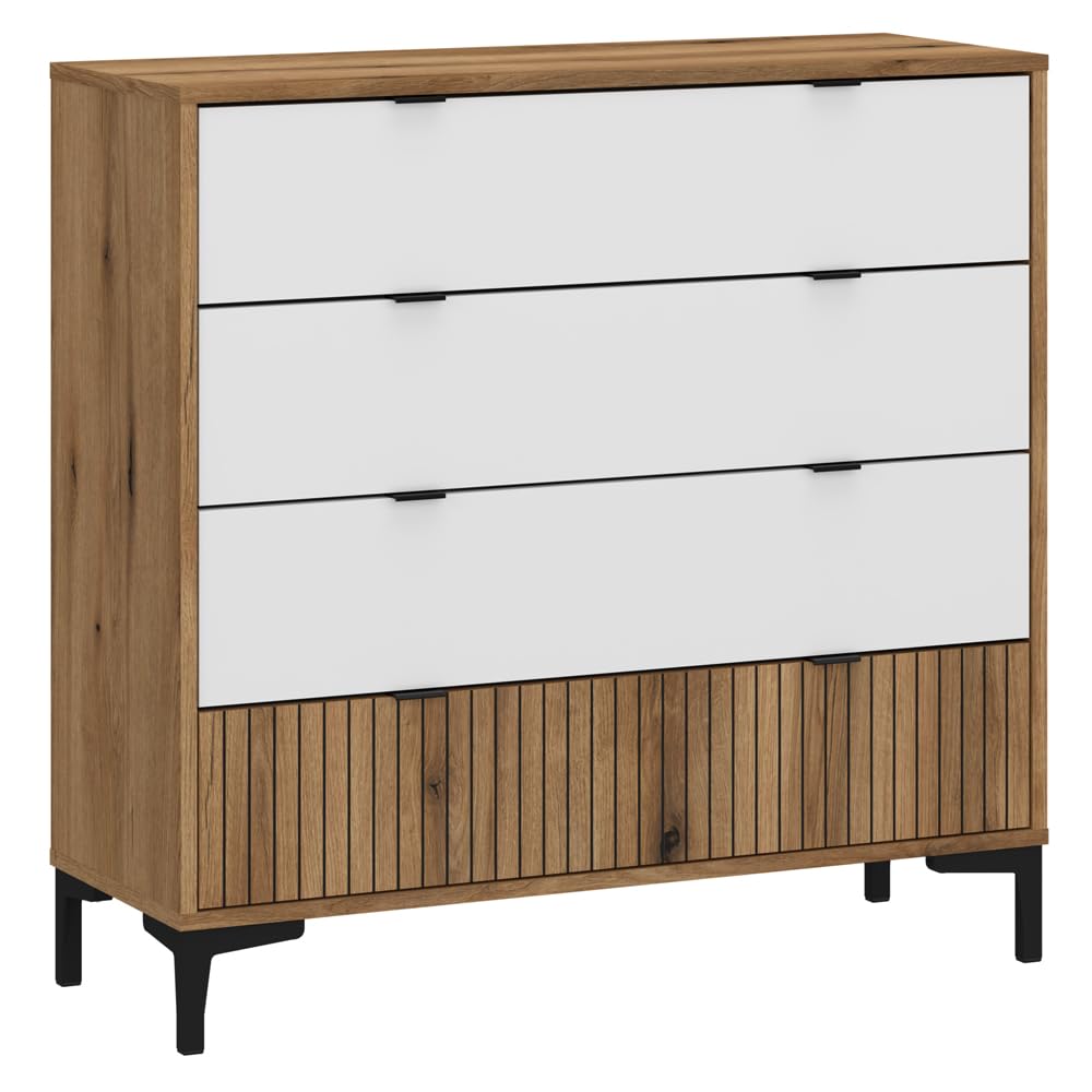 Lomadox Jugendzimmer Komplett Set 6-teilig mit Schreibtisch, Kleiderschrank, Nachttisch, Kommode, Wandregal und Bett 120x200 cm in Eiche mit weiß