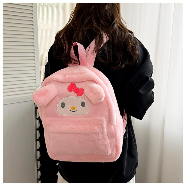 Kawaii Fuzzy Backpack Daypack, Cute Y2K Fluffy Animals Design Chic Cartoon Furry Daypack Bookbag Daily Shoulder Bag (Pink)2