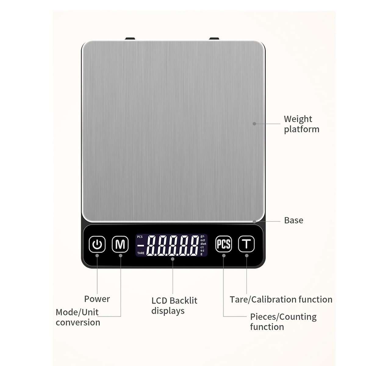 Báscula de cocina digital, báscula digital de cocina de alimentos de acero inoxidable, pantalla LCD grande, apagado automático, función de tara, báscula de cocina mini báscula electrónica ( Size : 500