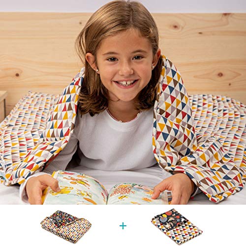 BANBALOO- Manta pesada reversible para niños y adolescentes. Kit Manta ponderada adaptable al cuerpo y funda de almohada/Cubierta lavable opcional. Edredón de gravedad sensorial para mejorar el sueño.