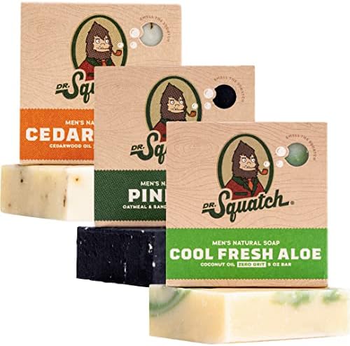 Dr. Squatch All Natural Bar Soap for Men, 3 Bar Variety Pack, Pine Tar, Cedar Citrus and Cool Fresh Aloe