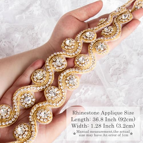 ShiDianYi Rhinestone Applique For Women Wedding Belt Gold Bridal Sash Rhinestone Belt Dress Belt For Girls (RA030, Gold)2
