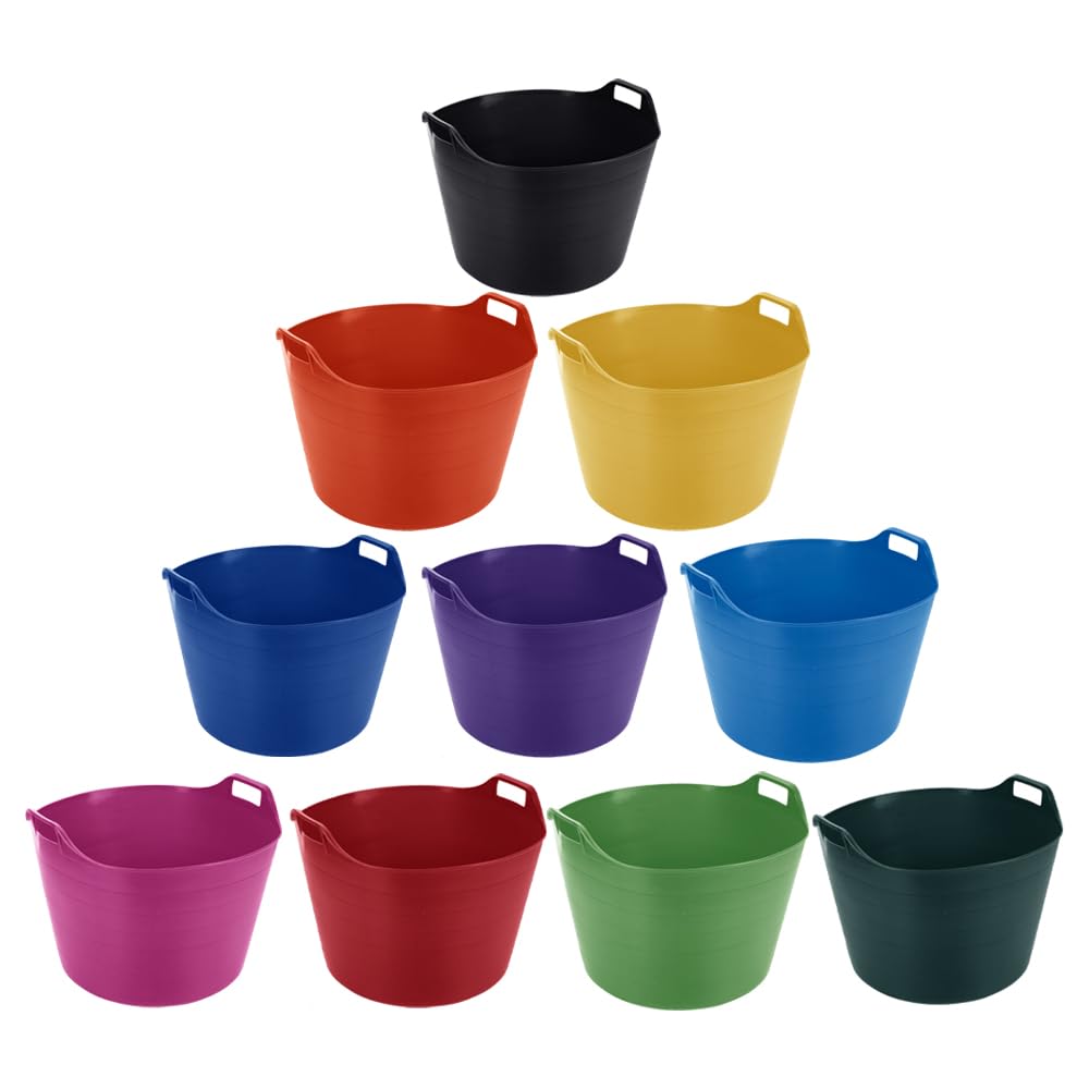 [ 𝐒𝐞𝐭 𝐨𝐟 𝟔] 𝐑𝐚𝐧𝐝𝐨𝐦 Coloured 75 LITRE EXTRA LARGE Heavy Duty Flexi Tub Garden Home Flexible Colour Plastic Storage Container Bucket Flex Tub- MADE IN U.K