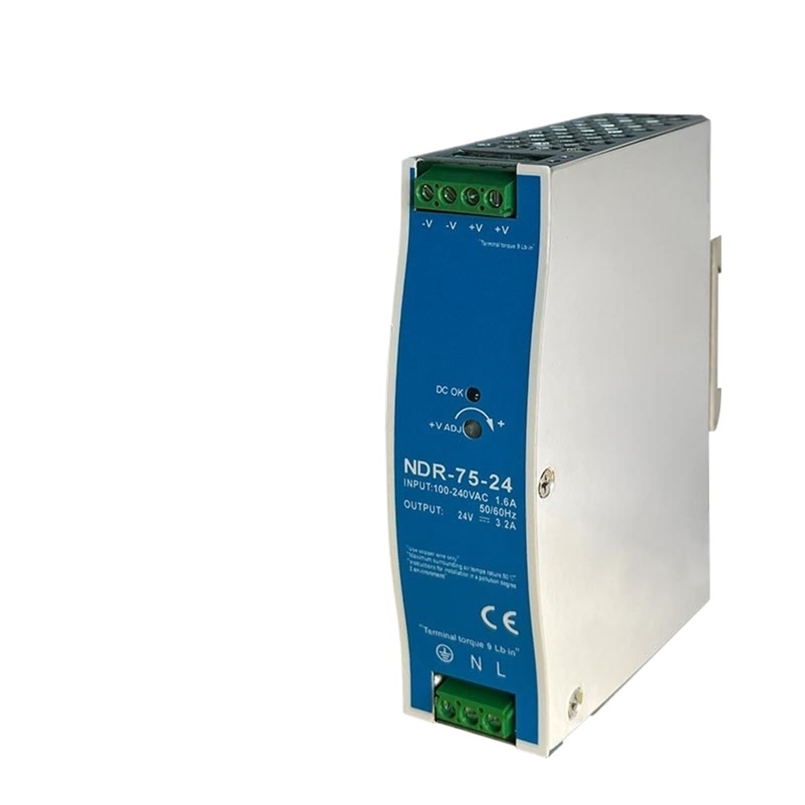 JJHQOKYNA 1pcs 12V 24V 48V NDR75W Industrial DIN Rail Mounted AC to DC Single Output Switching Power Supply(NDR-75W-24V 3.2A)