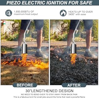 Propane Torch Weed Burner, 1,800,000 BTU Heavy Duty Flame Control Blow Torch with Turbo Trigger, 10FT Hose, Push-Button Igniter, Flame Thrower Gun for Garden Weed, Roof Asphalt Work, Snow &Ice Removal