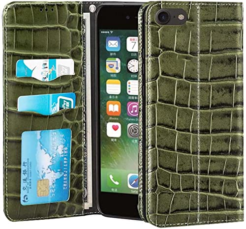 Étui portefeuille iPhone SE 2022 KANUZ en cuir vert de 4,7 pouces antichoc avec stent