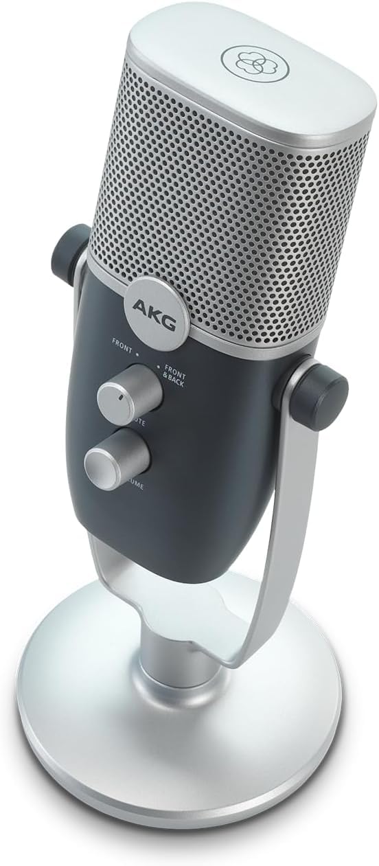 AKG Pro Audio Ara - Micrófono de Condensador Profesional USB-C- Modos de Captura de Audio de patrón Dual para podcasting, videoblogging, Juegos y Streaming, Azul y Plata