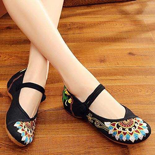 Hee Grand Women's Chinese Style Embroidered Flats Comfortable Slip On Shoes Mary Jane Shoes,Black #TOP2