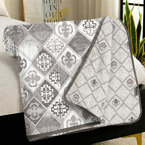 Story@Home AC Quilted Queen Size Bed Cotton 100%| 150GSM 144X220 CM Quilt AC Blanket for Summer | AC Dohar Double Bed | Pale Mauve & White, Abstract & Motif Reversible Design | All-Season Blanket