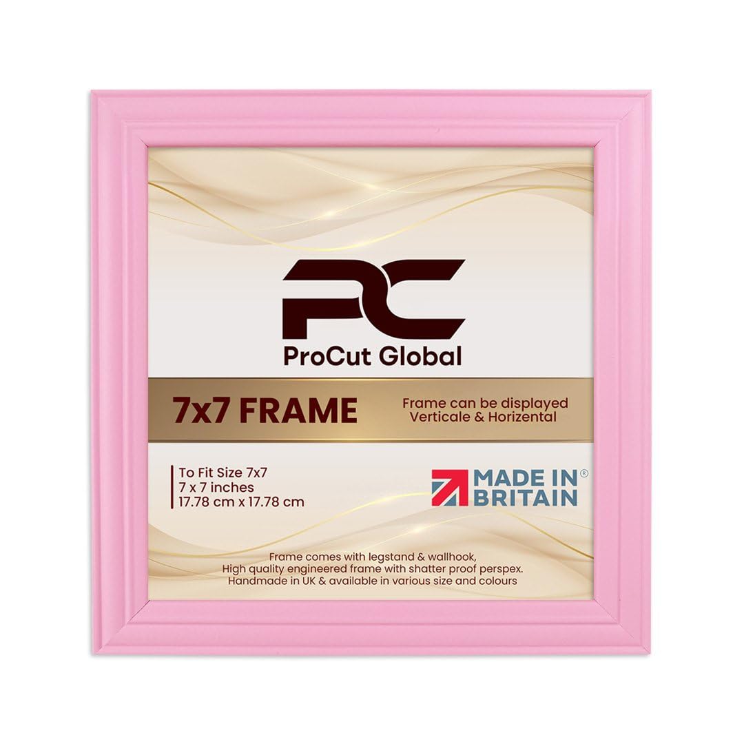Procut Global 7X7 Pastel Pink Picture Frames - Classic Wooden Photo Frame with Shatterproof Perspex for Wall or Tabletop - Perfect for Posters, Certificates & Prints - Sizes & Colors Available
