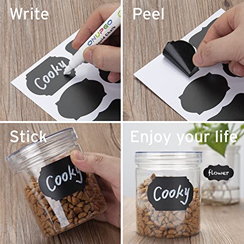 ONUPGO-Chalkboard-Labels-Stickers-Bulk-196-Reusable-Chalk-Sticker-Labels-with-Erasable-Chalk-Maker-Removable-Waterproof-Blackboard-Labels-for-Containers-Glass-Mason-Jar-Labels-Removable-Waterproof-Reu