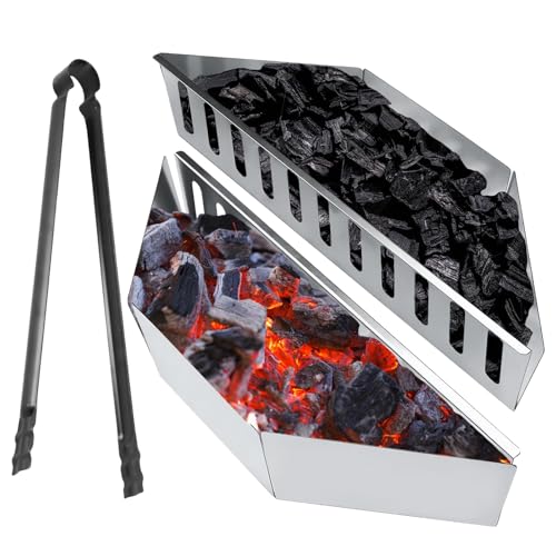 Holzkohlekörbe, 2 Stück Char-Basket, Kohlekorb für Weber 57cm Kugelgrills, Holzkohlegrills Holzkohlekörbe aus Verzinkte Platte, Kohlebriketthalter, Holzkohlekorb, Holzkohleschale mit Kohleklemme