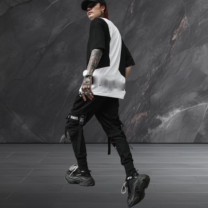 Men's American Style Distressed Pocket Harem Cargo Joggers Skinny Leg Casual3