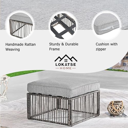 Image of LOKATSE Home Patio Footstool Outdoor Ottoman with Soft Thick Cushion for Garden Yard Deck Poolside, Gray
