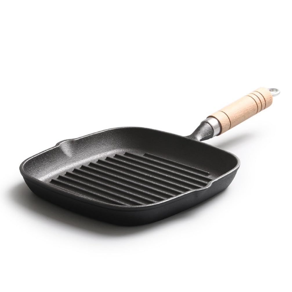 Pan de Plancha Acanalado de Hierro Fundido Cuadrado, Sartén de Parrilla de 22cm, Sartén de Plancha de Hierro Fundido, Sartén de Plancha Cuadrada, Inducción Compatible,A