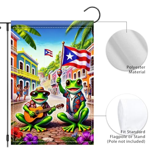 Image of Nuxovilar Puerto Rico Garden Flag Frog Guitar Polyester Decor 12x18inch
